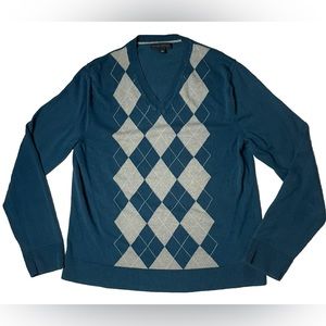 Banana Republic Argyle Silk Cashmere Blend Sweater Men's M Blue